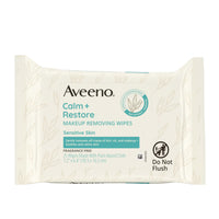 Thumbnail for Aveeno Calm + Restore Unscented Makeup Remover Face Wipes, Fragrance Free Facial Cleansing Towelettes with Oat Extract & Calming Feverfew Leave Skin Feeling Soothed, Alcohol Free, 25 ct