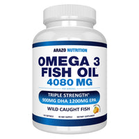 Thumbnail for Arazo Nutrition Wild Caught Omega-3 Fish Oil Concentrate – 4,080mg per Serving – High EPA 1200mg & DHA 900mg – 120 Burpless Lemon Softgels