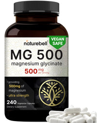 Thumbnail for NatureBell Magnesium Glycinate 500mg, 240 Capsules | 100% Chelated & Purified | Sleep, Muscle & Nerve Support | Non-GMO, Gluten-Free