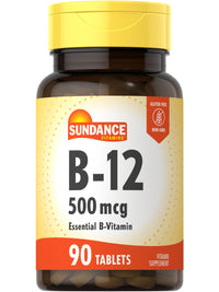 Thumbnail for Sundance Vitamin B-12 | 500mcg | 90 Vegetarian Tablets | Essential Vitamin Supplement | Non-GMO and Gluten Free Formula