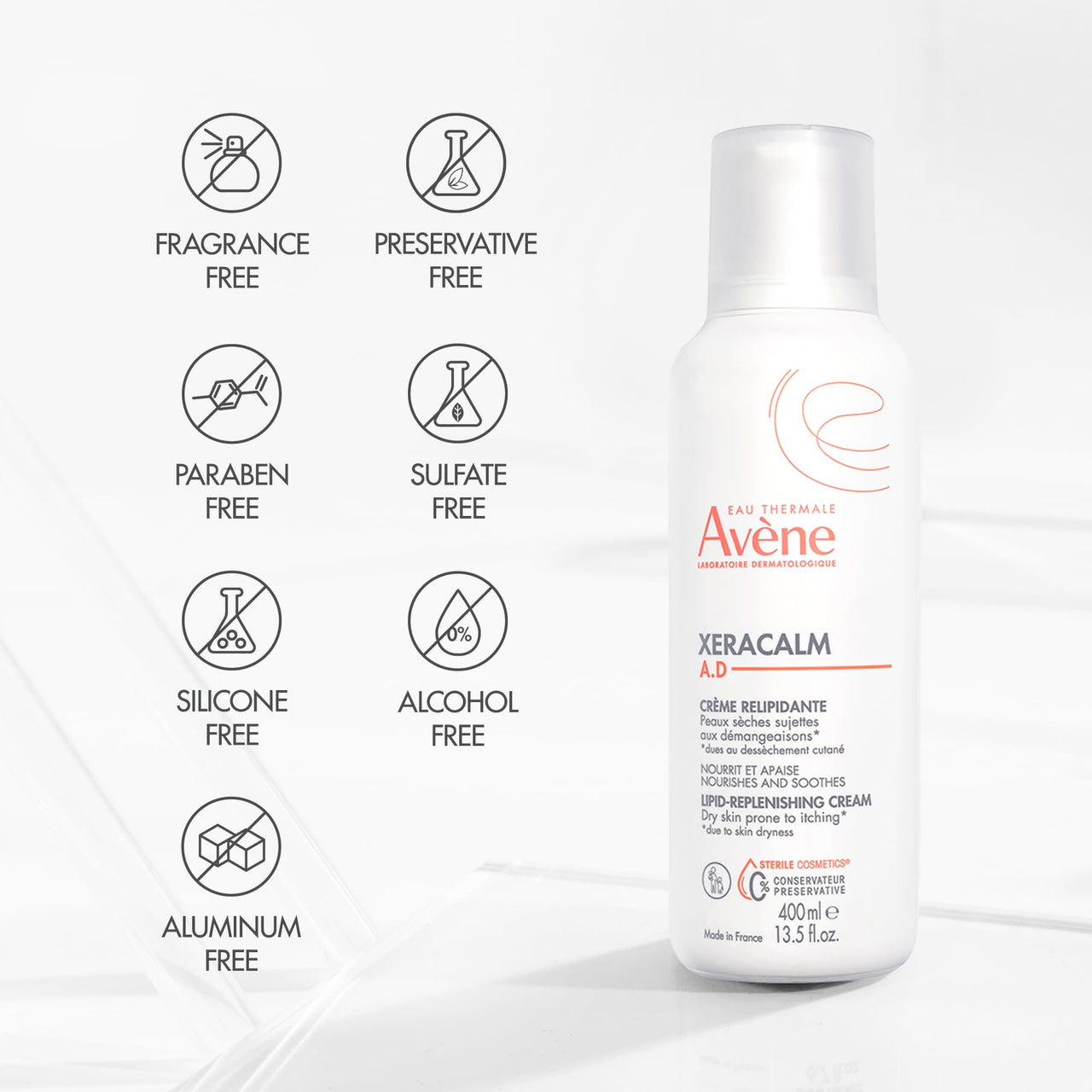 Avène XeraCalm A.D Lipid-Replenishing Cream, Atopic Dermatitis, Eczema-Prone, No Preservatives, Fragrance-Free, Pump, 13.5 Oz