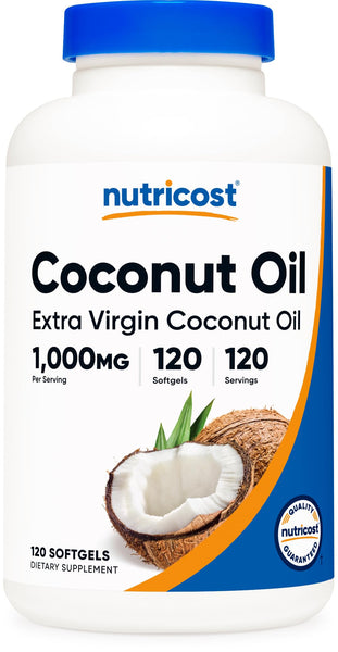 Nutricost Coconut Oil Softgels (1000mg) 120 Softgels - Extra Virgin Coconut Oil - Gluten Free and Non-GMO