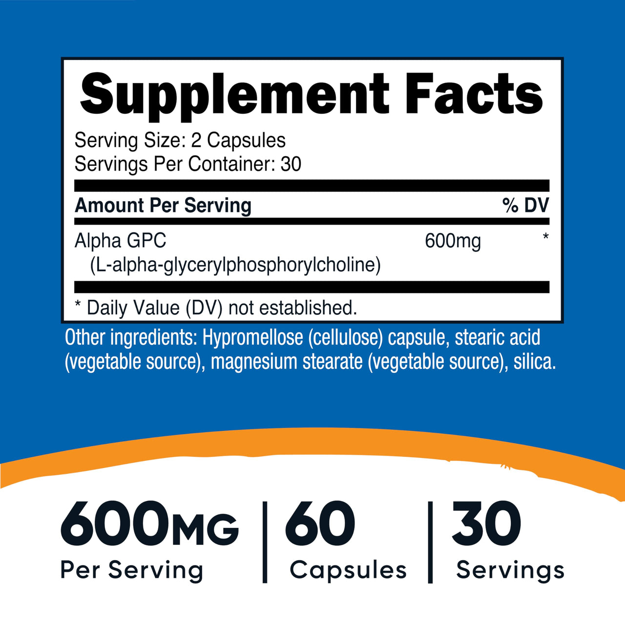 Nutricost Alpha GPC 600mg, 60 Vegetarian Capsules - Non-GMO and Gluten Free, 300mg Per Capsule