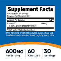Thumbnail for Nutricost Alpha GPC 600mg, 60 Vegetarian Capsules - Non-GMO and Gluten Free, 300mg Per Capsule
