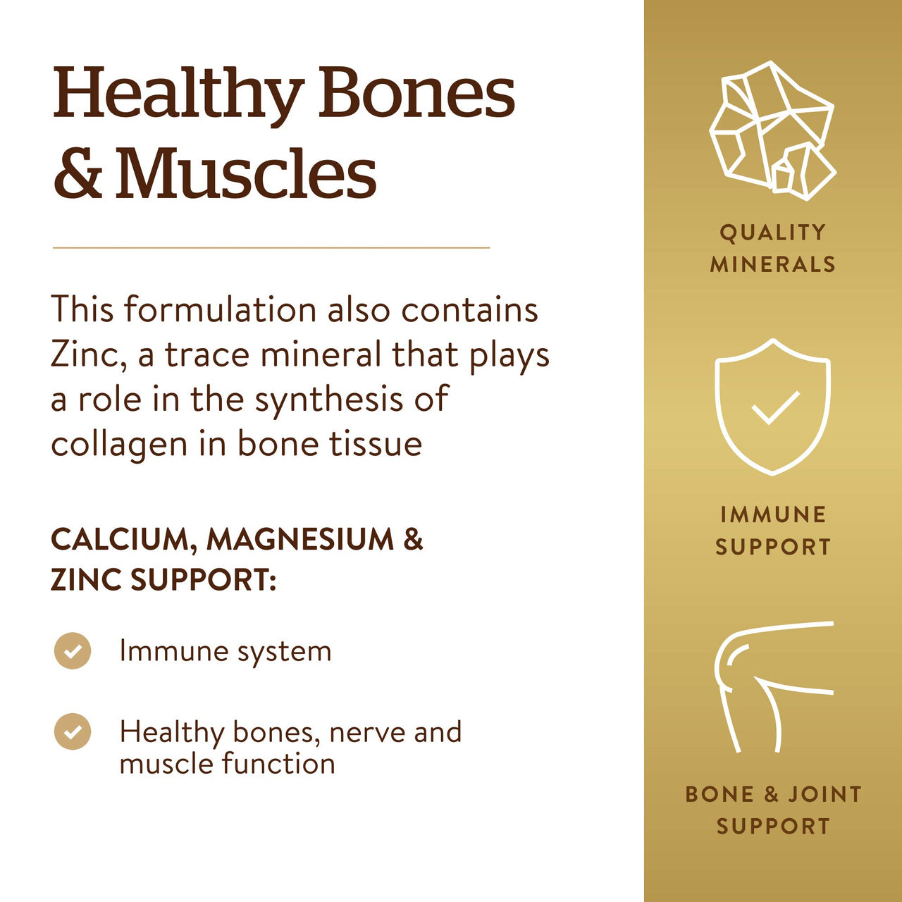 Solgar Calcium Magnesium Plus Zinc, 100 Tablets - Promotes Healthy Bones and Teeth - Supports Nerve & Muscle Function - Non-GMO, Vegan, Gluten Free, Dairy Free, Kosher - 33 Servings