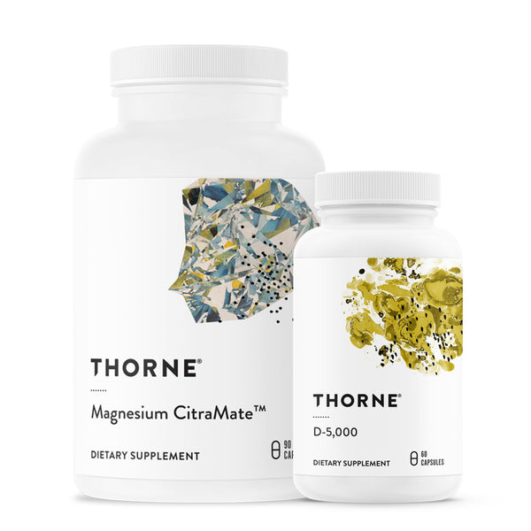 Thorne Magnesium CitraMate & Vitamin D-5000 Duo - Heart, Bones, Muscles - 60 to 90 Servings