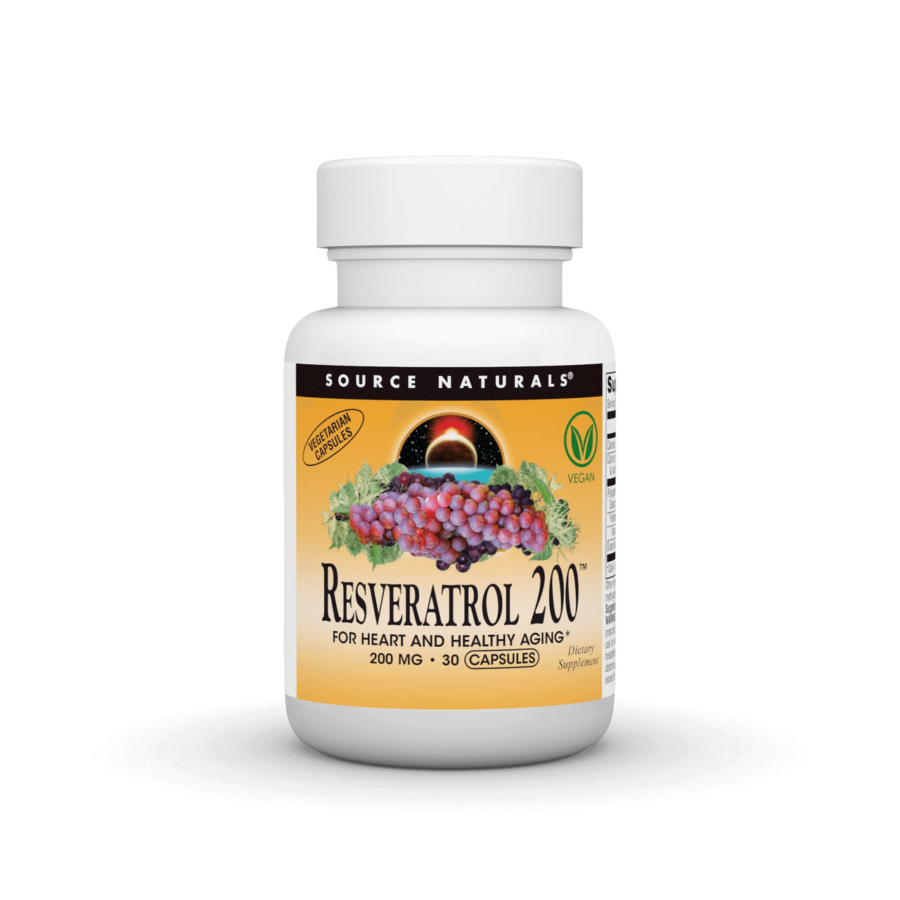 Source Naturals Resveratrol 200 mg for Heart and Healthy Aging* - 200 mg -30 Vegan Capsules