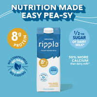 Thumbnail for Ripple Original Plant Based Milk | 8g of Quality Sourced Pea Protein, Calcium Rich | Shelf Stable | Vegan & Non GMO Certified | Dairy, Soy, Nut, Gluten, & Lactose Free | 32 Fl Oz Cartons (Pack of 6)