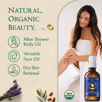 Thumbnail for Ancient Greek Remedy Body Oil - Organic After Shower Face Oil & Body Moisturizer for Dry Skin - Almond, Jojoba, Olive, Lavender, Vitamin E Oils - Natural Clean Facial Skincare for Women & Men 4 oz