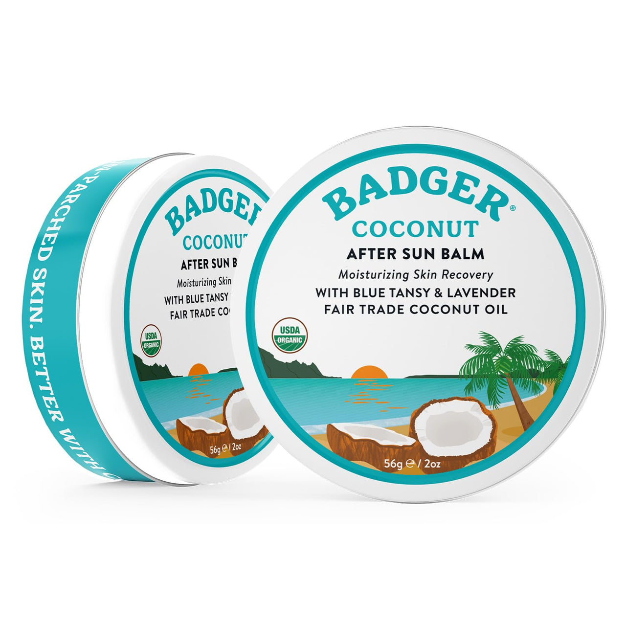 Badger Coconut After Sun with Organic Cocoa Butter & Shea Butter, Rescue Balm, Soothing & Cooling Balm for Tight Dry Skin After Sun Exposure, 2 oz