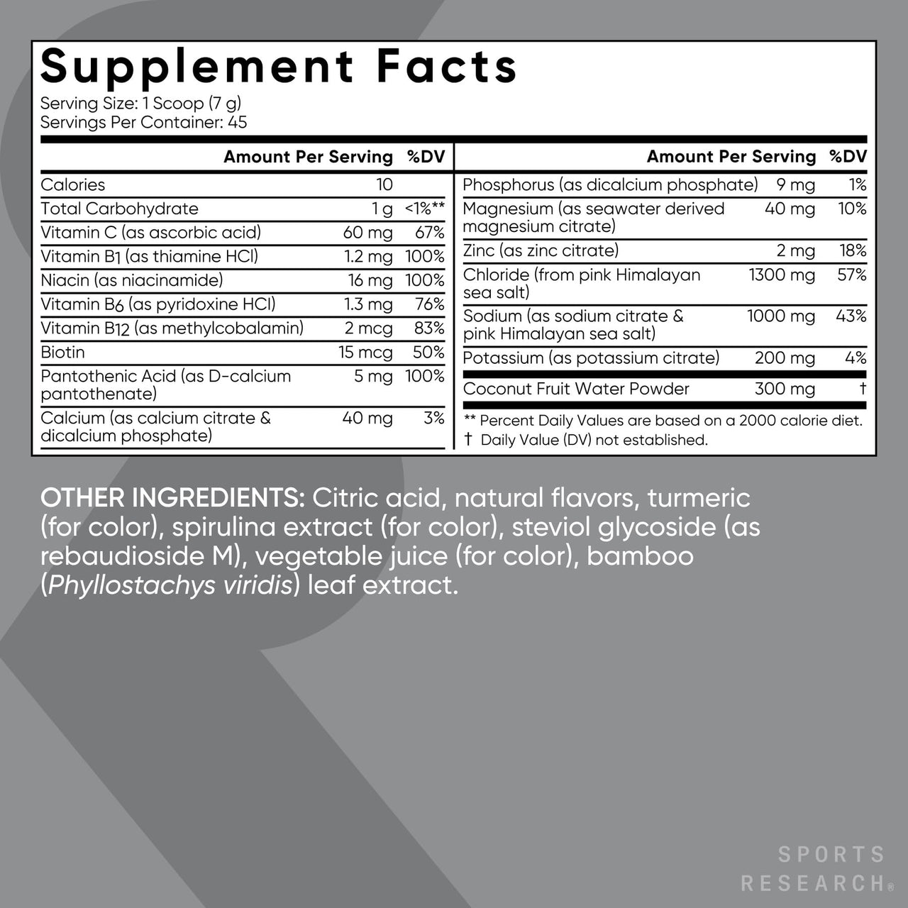 Sports Research® Hydrate Electrolytes Salted Pink Grapefruit - Sugar-Free & Naturally Flavored with Vitamins, Minerals, and Coconut Water - Supports Hydration* - 45 Servings