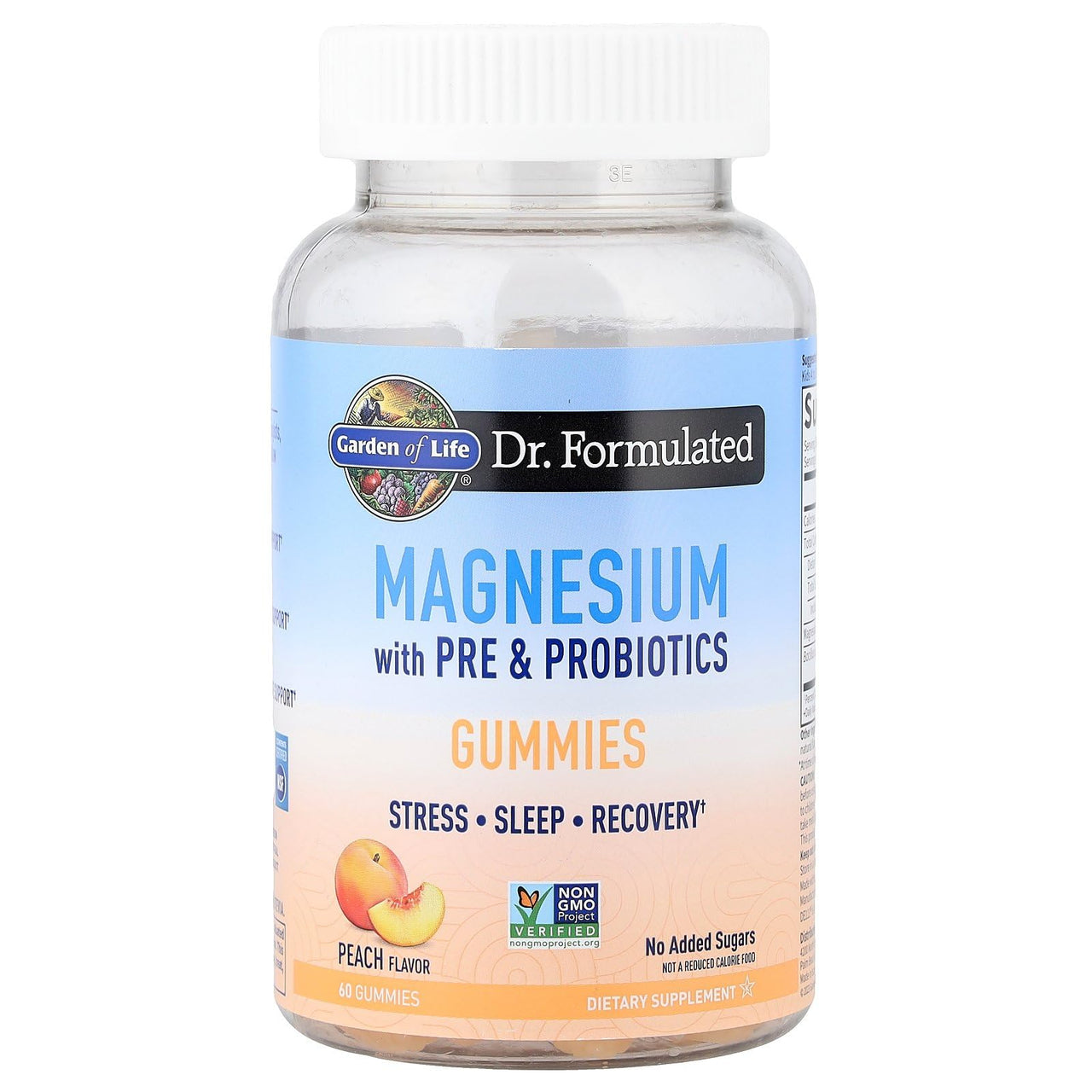 Garden of Life Magnesium Citrate Supplement Gummies with Prebiotics & Probiotics for Stress, Sleep & Recovery - Vegan, Gluten Free, Kosher, Non-GMO, No Added Sugars, Peach Flavor, 60 Count