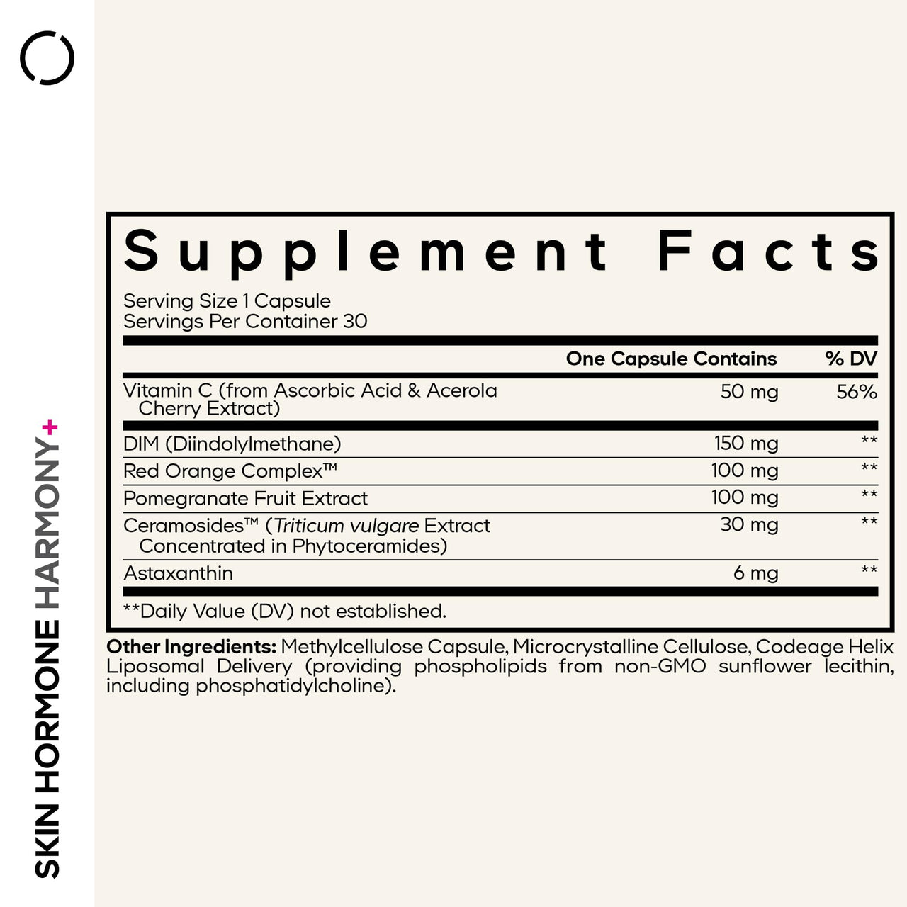 Codeage Skin Hormone Harmony+ Supplement – Skin Hair Support with Ceramosides, Red Orange Complex, Diindolylmethane, Astaxanthin, Vitamin C Ascorbic Acid, Liposomal Delivery – Non-GMO – 30 Capsules