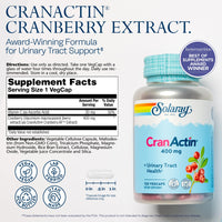 Thumbnail for SOLARAY CranActin Cranberry Extract 400 mg - Cranberry Supplements for Women and Men - Bladder and Urinary Tract Health Support with Vitamin C - Vegan, 60-Day Guarantee, 120 Servings, 120 VegCaps