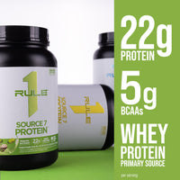Thumbnail for Rule 1 Proteins Source 7 Protein – Decadent Flavor, Velvety Smooth Texture, 22g Anytime Protein, and 10g Naturally Occurring EAAs Per Serving from 7 Premium Sources (1.8 Pounds, Pistachio Ice Cream)