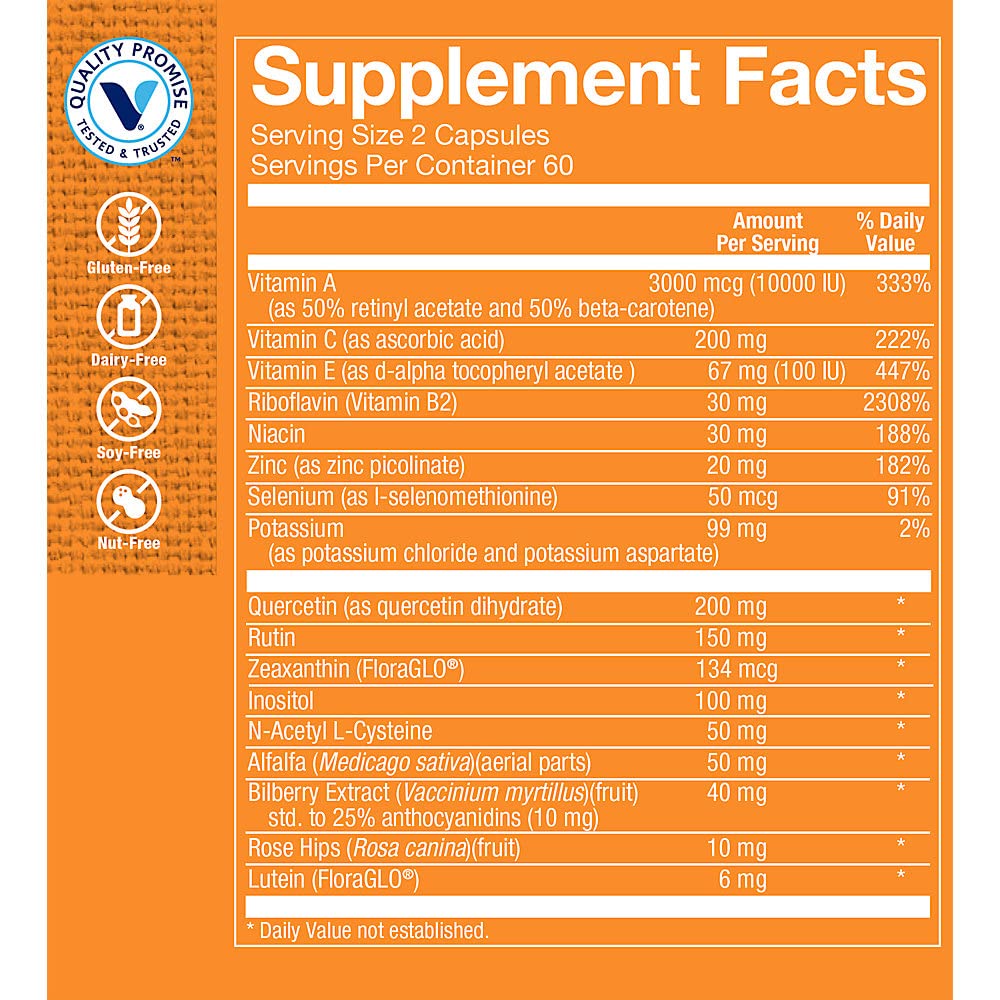 The Vitamin Shoppe Opti-Vue with FloraGLO Lutein - Eye Health & Vision Support | Comprehensive Eye Formula | 120 Capsules | Macular Health