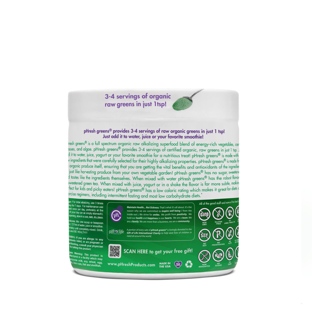 pHresh Greens Raw Alkalizing Superfood Greens Powder - 1 Month Supply | Gluten-Free | Natural Enzymes | Raw Nutrients | Approved for Intermittent Fasting and Keto Diets | 5 Ounces