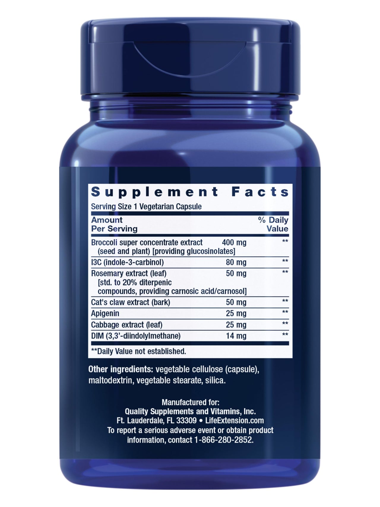 Life Extension Cruciferous Vegetable Extract Blend, Broccoli Extract, I3C, Helps Maintain DNA Health & Already Healthy Hormone Levels, Gluten Free, Non-GMO, Vegetarian, 60 Capsules