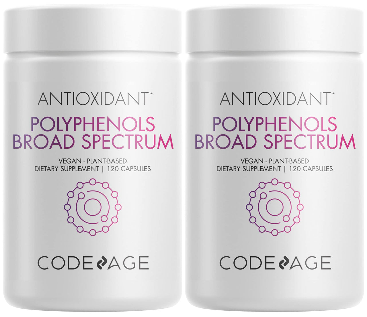 Codeage Polyphenols Supplement - Organic Green Tea Pills, Quercetin, Pomegranate, Turmeric - Resveratrol & Plant Polyphenols Foods - Polyphenol Nutrients - Vegan, Non-GMO - 2 Pack