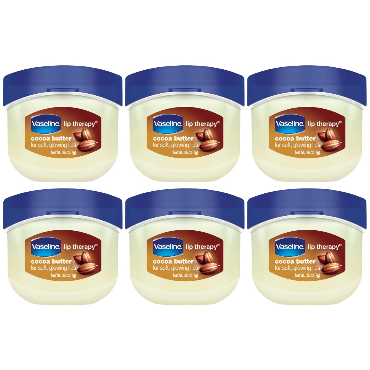 Vaseline Lip Therapy Cocoa Butter 6-Pack – Mini Lip Balms for Soft, Glowing Lips, 0.25 Oz Ea