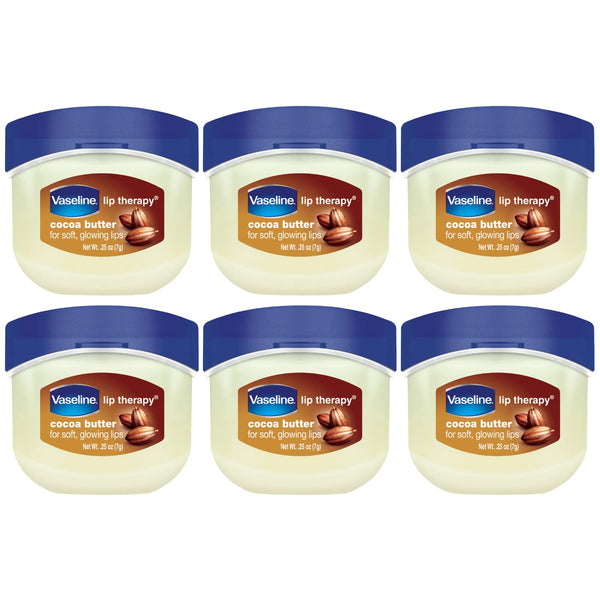 Vaseline Lip Therapy Cocoa Butter 6-Pack – Mini Lip Balms for Soft, Glowing Lips, 0.25 Oz Ea