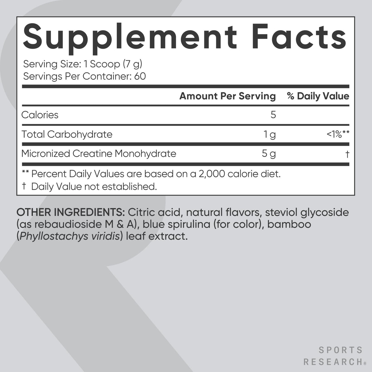 Sports Research® Creatine Monohydrate - Gain Lean Muscle, Improve Performance and Strength and Support Workout Recovery* - 5 g Micronized Creatine, Blue Raspberry Flavor - 25 Servings