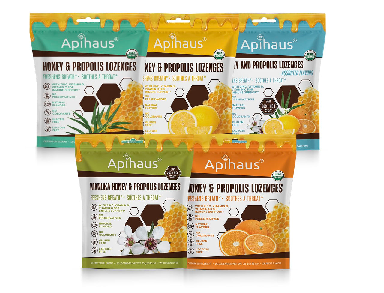 Apihaus Honey and Propolis Lozenges with Eucalyptus, Freshens Breath - Soothes a Throat- Immune Support with Vitamin C, Vitamin D and Zinc, 20 Count