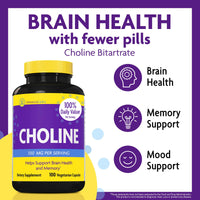 Thumbnail for InnovixLabs Choline Supplement 550mg Pure Choline Bitartrate for Brain Health, Focus, Memory, Cognitive Development, Fatty Liver and Mood Support for Women and Men, 100 Capsules