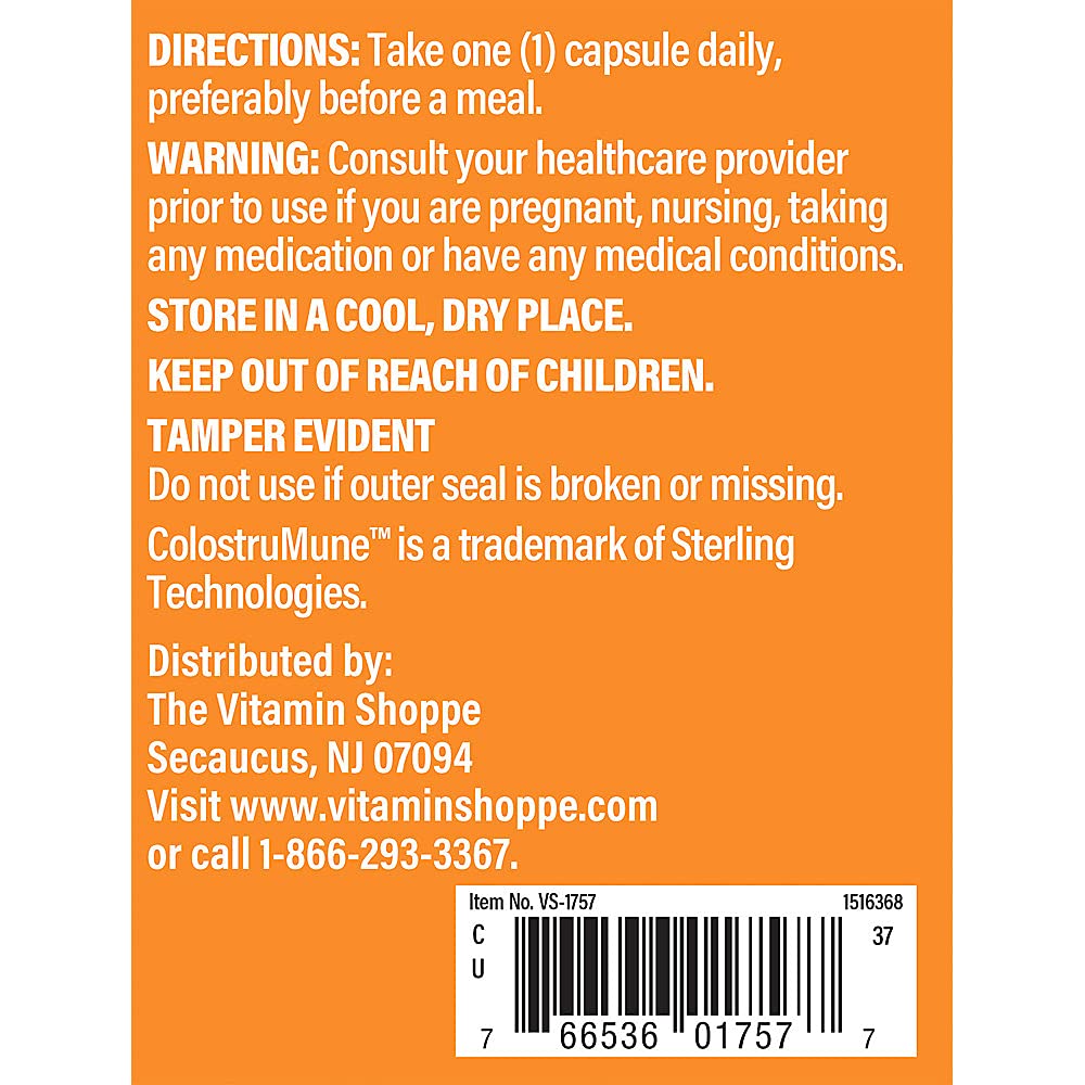 Colostrum 40% IGG - Supports Immune Health, Hormone & Antibiotic Free, Once Daily (240 Capsules) by The Vitamin Shoppe