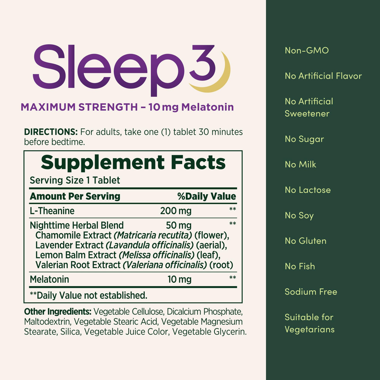 Nature’s Bounty Sleep3 Melatonin 10mg, Maximum Strength 100% Drug Free Sleep Aid, Dietary Supplement, L-Theanine & Nighttime Herbal Blend Time Release Technology, 60 Tri-Layered Tablets