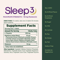 Thumbnail for Nature’s Bounty Sleep3 Melatonin 10mg, Maximum Strength 100% Drug Free Sleep Aid, Dietary Supplement, L-Theanine & Nighttime Herbal Blend Time Release Technology, 60 Tri-Layered Tablets