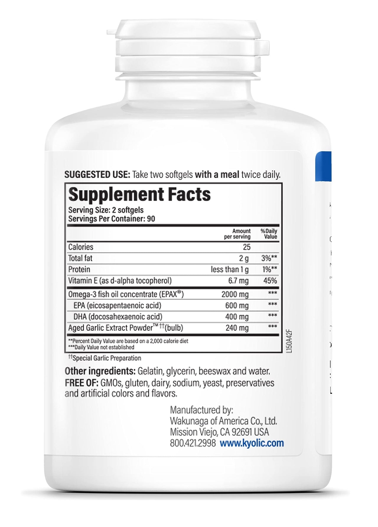Kyolic Aged Garlic Extract Formula 150, Cholesterol & Circulation Health*, 180 softgels