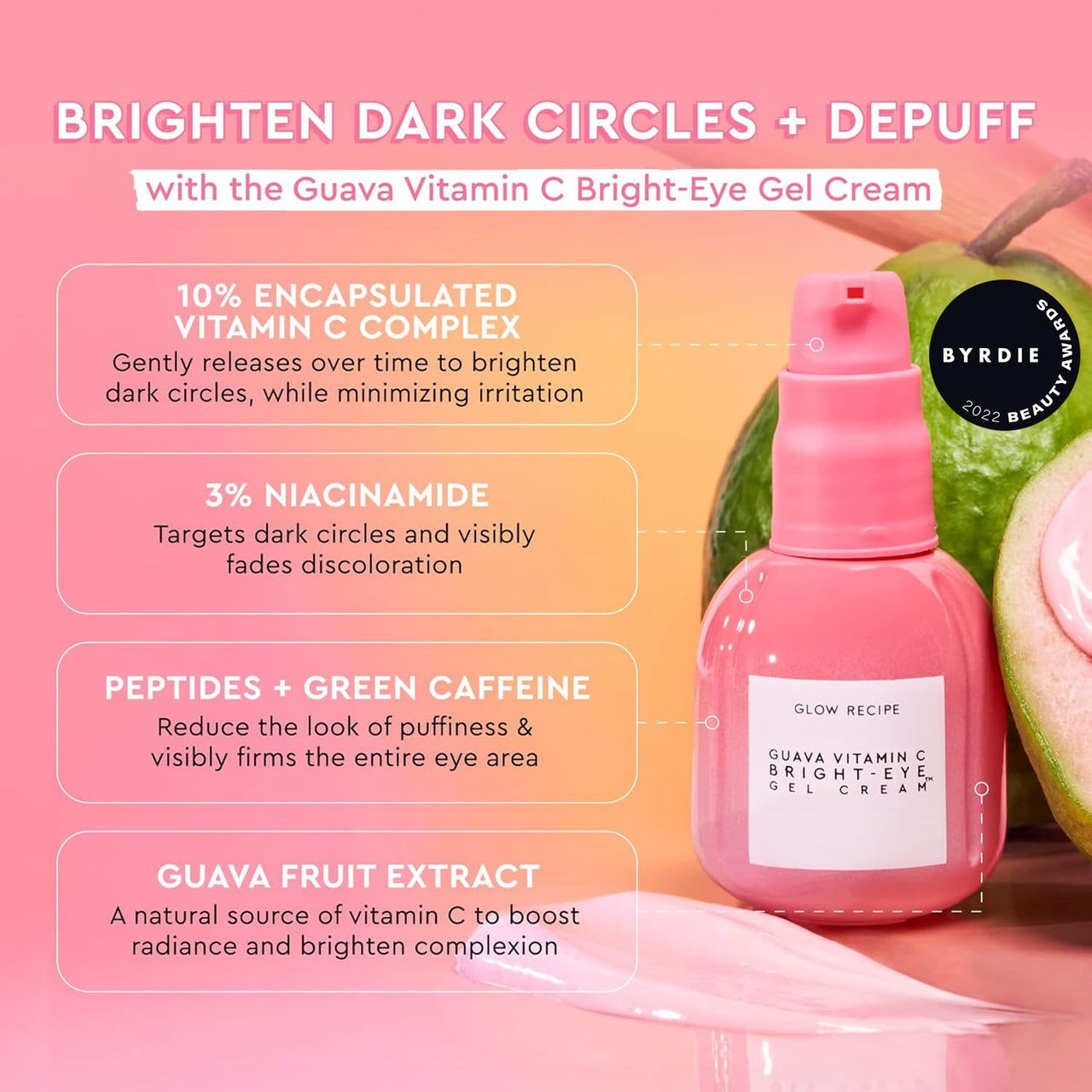 Glow Recipe Guava Vitamin C Bright Eye Gel Cream, Hydrating Under Eye Cream