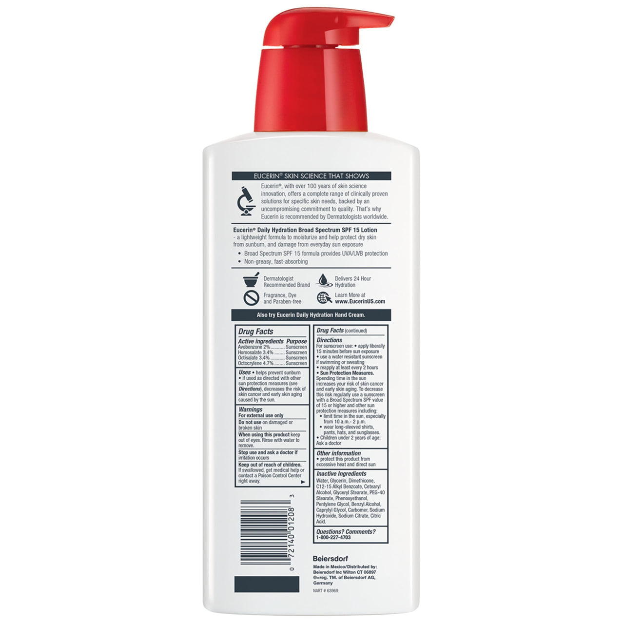 Eucerin Daily Hydration Lotion With Spf 15 - Broad Spectrum Body Lotion For Dry Skin - 16.9 Fl. Oz. Pump Bottle (Pack Of 3)