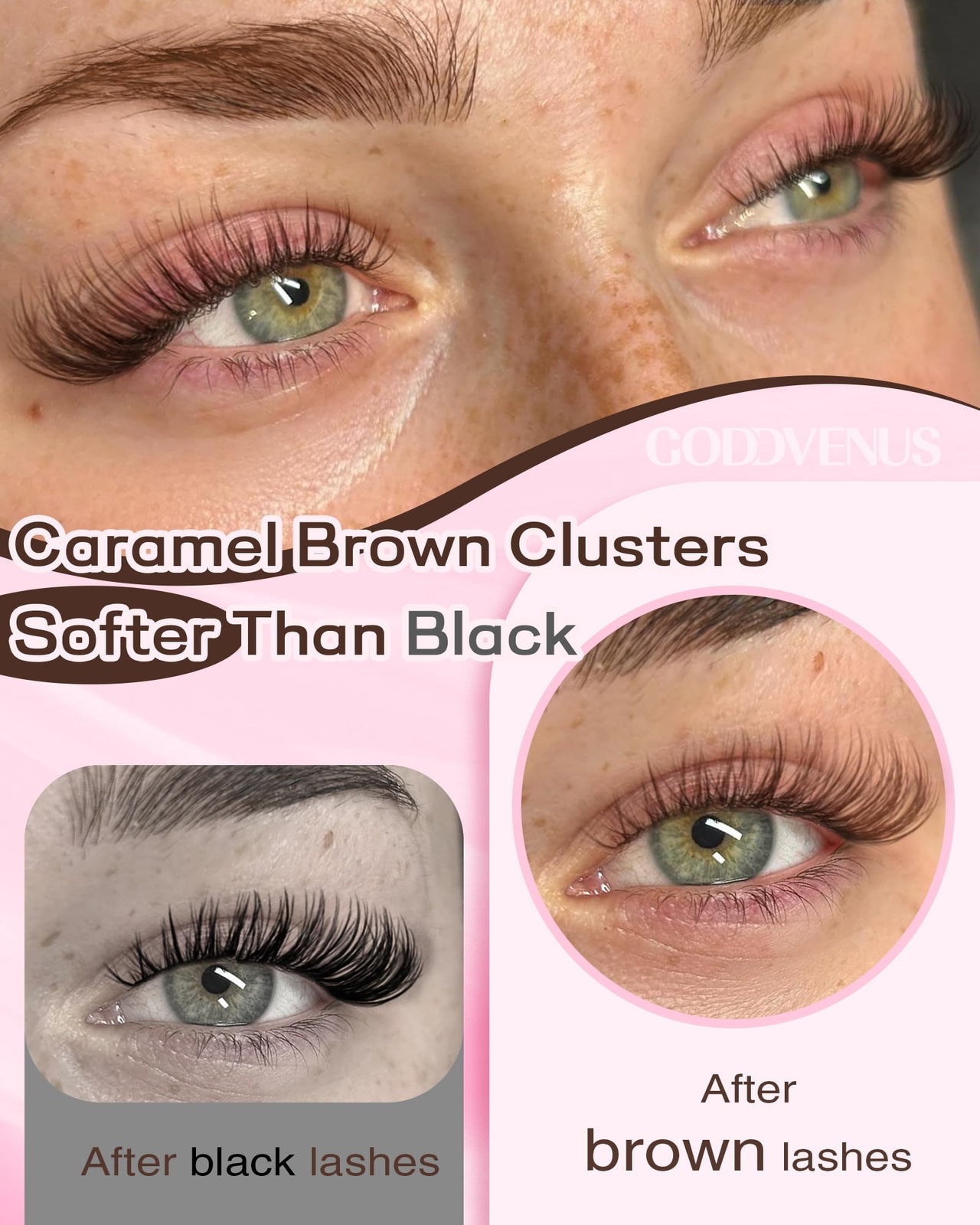 Brown Lash Clusters Kit Natural 300Pcs Wispy Lashes Cluster Eyelash Cluster Extensions Kit C Curve Individual Lashes Extensions Kit For DIY Waterproof & Long - Lasting (Light Brown10-16mm)