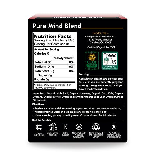 Image 2 of Buddha Teas Organic Pure Mind Blend Herbal Tea, Caffeine Free
