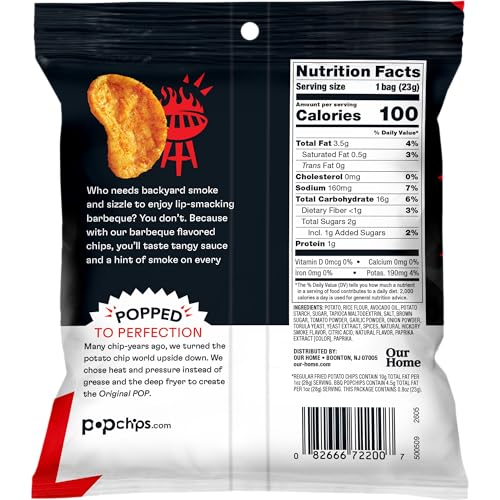 Image 2 of popchips Potato Chips BBQ Potato Chips Single Serve 0.8 oz Bags Barbeque, 19.2 Ounce, (Pack of 24)