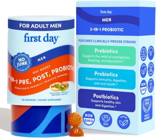 Image 1 of Default Title for the product FIRST DAY Pre and Probiotics for Men, 3-in-1 Prebiotic + Postbiotic, 60ct