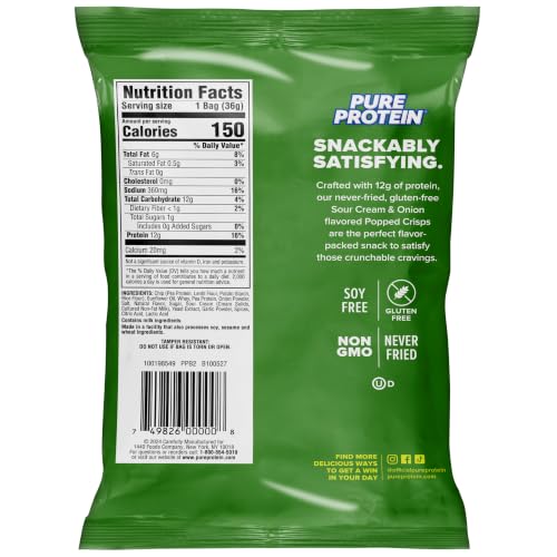 Image 2 of Pure Protein Sour Cream & Onion Popped Crisps, 12g Plant Based Protein