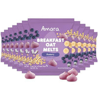 Thumbnail for Image 1 of Default Title for the product Amara Breakfast Oat Melts - Organic Toddler Snack - Single Serve Fiber-Packed Oat Bites with Real Fruit, No Added Sugar, Quick Dissolving, Blueberry - 12 Pack