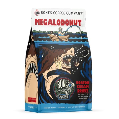 Image 1 of Default Title for the product Bones Coffee Company Megalodonut Boston Cream Donut Flavored Coffee Medium Roast Low Acid Arabica Beans 12 Oz Ground