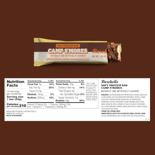 Image 2 of BAREBELLS Barebells Protein Bar – Camp S'mores | 16g Protein, No Added Sugar, Chocolate, Marshmallow & Cracker Flavor, Soft Texture, 12 Count