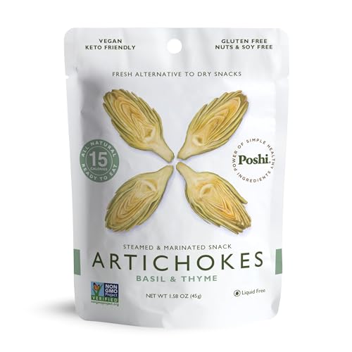 Image 1 of Default Title for the product Poshi Marinated Artichoke Heart Snack Packs, Basil & Thyme,10-Pack, 1.58 oz