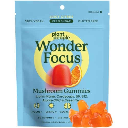 Image 1 of 60 Count (Pack of 1) for the product Plant People WonderFocus Mushroom Gummies with Lion’s Mane & Cordyceps 60ct