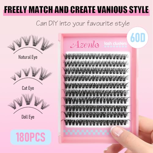 Image 3 of Azenlo Natural Lash Clusters Kit Wispy Eyelash Clusters 120 pcs Cluster Eyelash Extensions C Curl Individual Lashes 10-16 mm Mix Length Natural Look (60D KIT 120 Pcs)