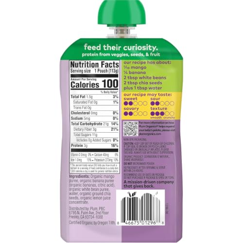 Image 2 of Plum Organics +12 Months Baby Food - Mango, Banana, White Bean & Chia (Pack of 2)