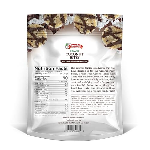 Image 3 of Jennies Organic Coconut Bites with Cacao Nibs and Dark Chocolate, 5.25oz