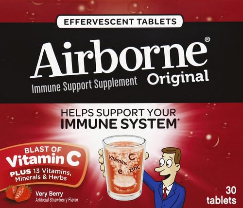 Image 2 of Airborne 1000mg Vitamin C with Vitamin D & Zinc, Sugar Free Multivitamin Immune Support Supplement, Very Berry Flavor, 30 Tablets (Pack of 2)