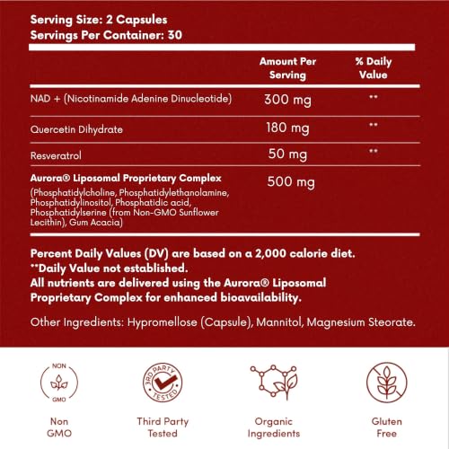 Image 2 of Aurora Nutrascience Liposomal NAD+ & Resveratrol Healthy Aging, 60 Capsules