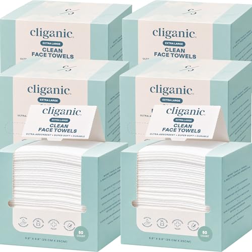 Image 4 of 50 Count (Pack of 6) for the product Cliganic Face Towels XL Disposable Makeup Remover Soft Dry Wipes